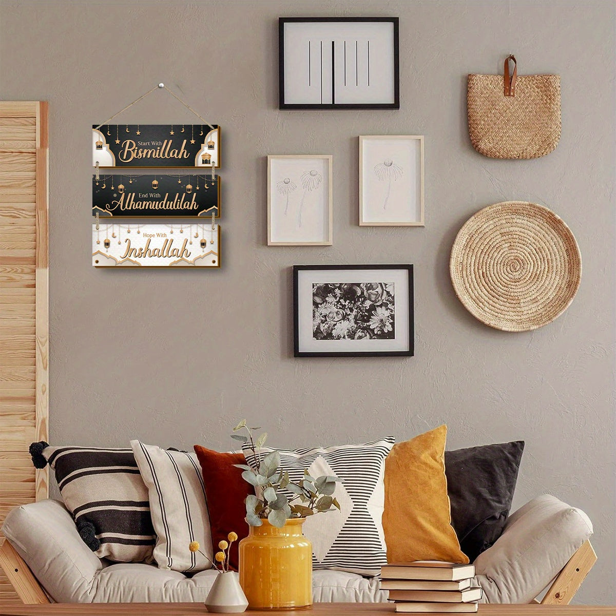 Lot de 3 décorations murales islamiques en bois