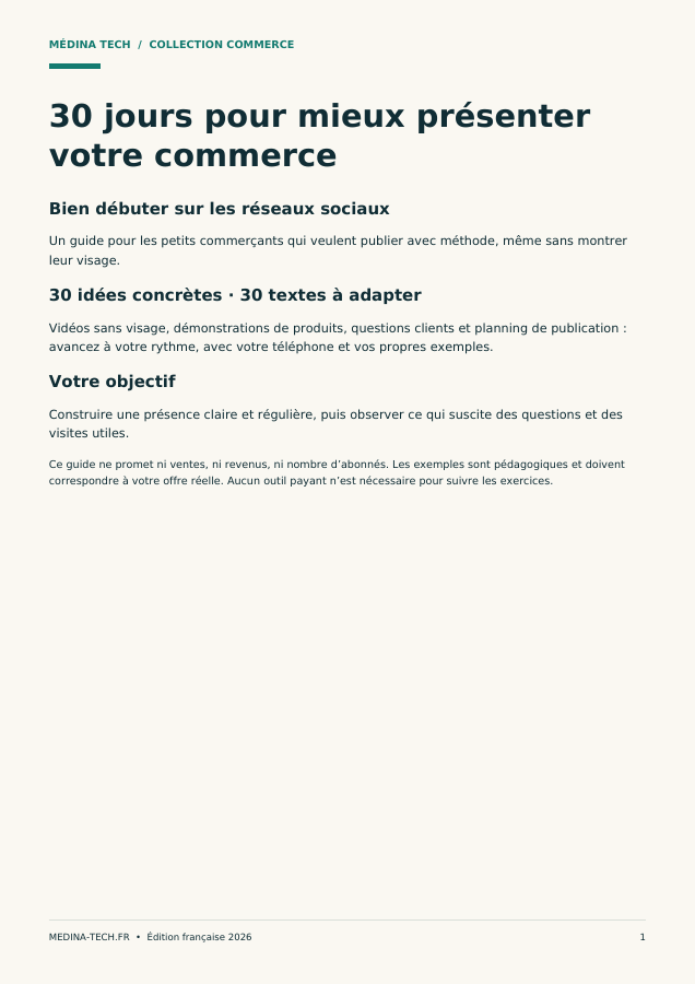 Guide Médina TECH : 30 jours de publications pour petits commerçants