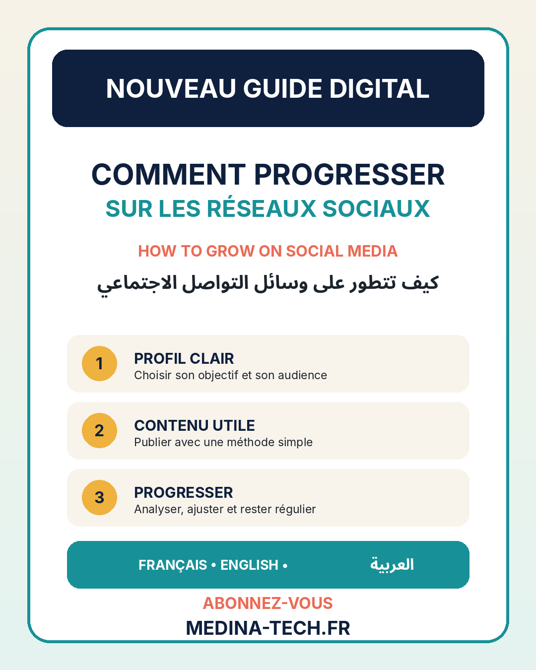 Guide digital Médina Tech - Comment progresser sur les réseaux sociaux
