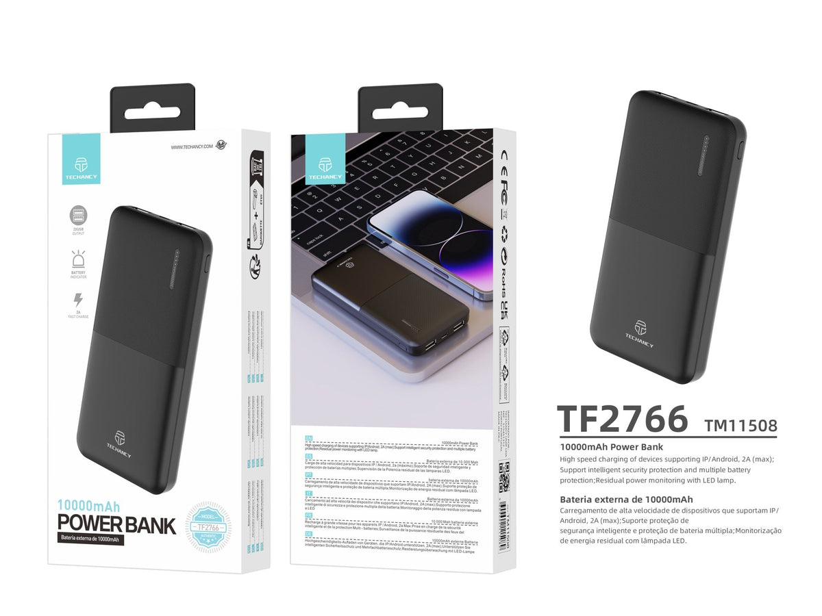 Batterie externe Techancy 10 000 mAh – Charge rapide 2A – Double USB